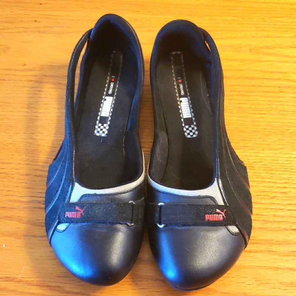 Puma I Love Driving Athletic Ballet Flats Shoes Adjust Strap Black